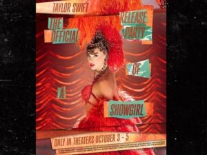 Taylor Swift performing at The Life of a Showgirl AMC release party