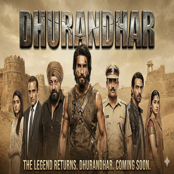 Dhurandhar movie 2025 official poster featuring the lead cast in an intense action drama look